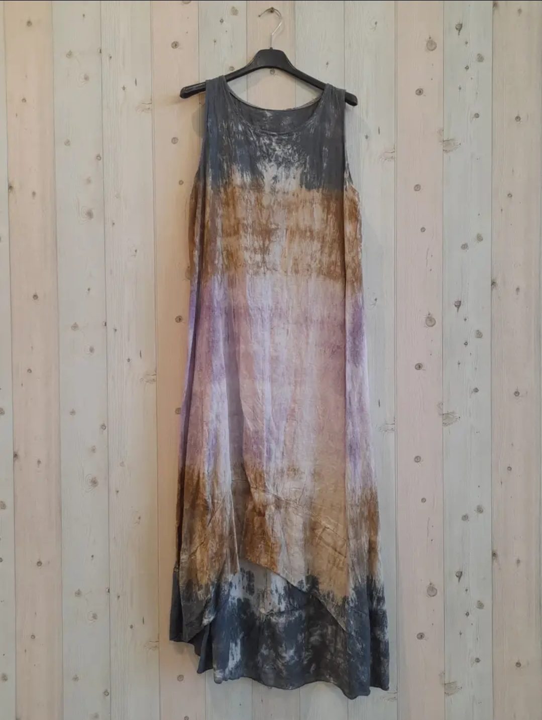Puur linnen maxi jurk - pastel kleuren - mouwloos - rechte japon - maat 38/40
