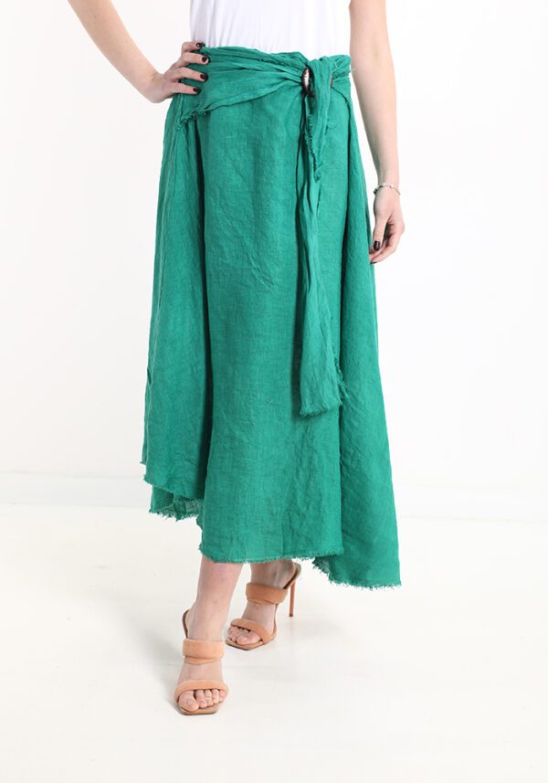 Linnen vintage linnen maxi rok met ceintuur, GROEN kleur, met elastische talie maat 42/44