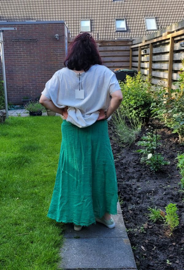 Linnen vintage linnen maxi rok met ceintuur, GROEN kleur, met elastische talie maat 42/44 - Afbeelding 5