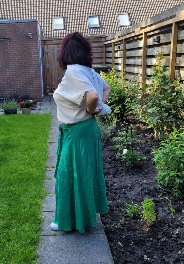 Linnen vintage linnen maxi rok met ceintuur, GROEN kleur, met elastische talie maat 42/44 - Afbeelding 4
