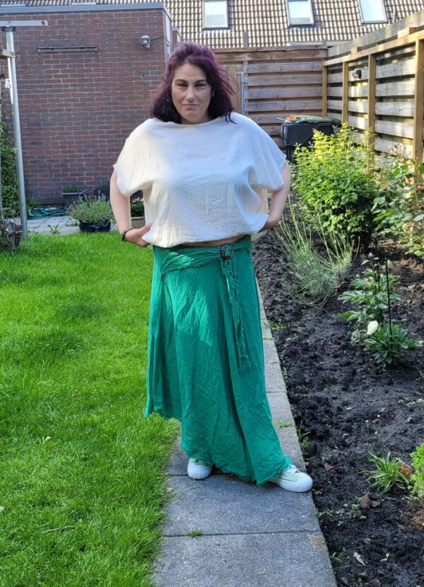 Linnen vintage linnen maxi rok met ceintuur, GROEN kleur, met elastische talie maat 42/44 - Afbeelding 3