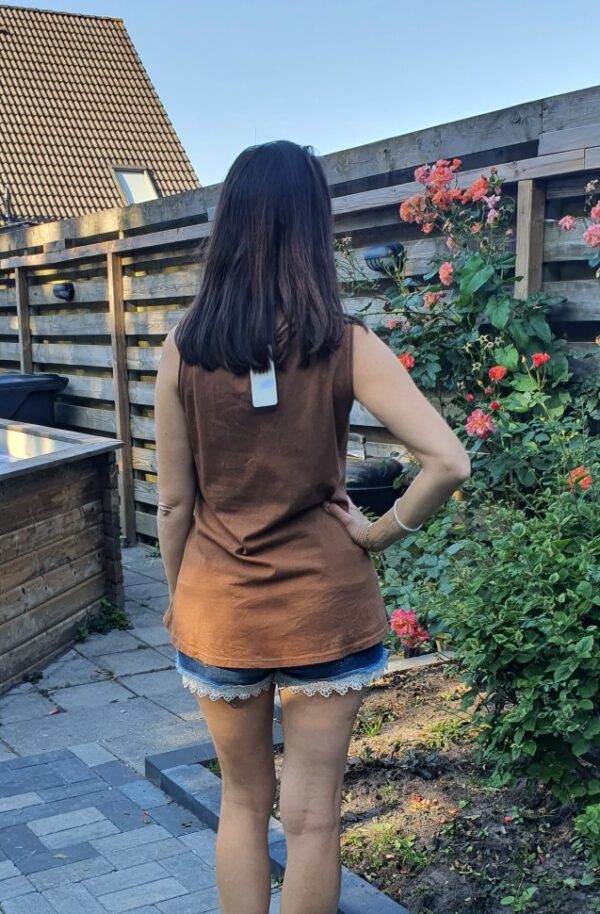 Linnen mouwloze top lichte getailleerd in BRUIN kleur maat 38/40 - Afbeelding 3