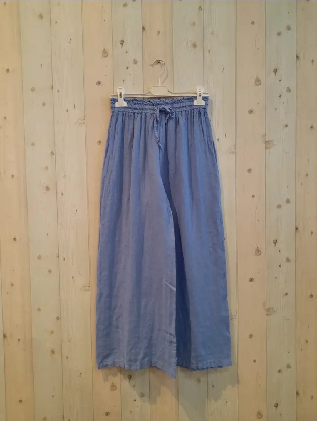 Linnen broek met elastische talie - zomer luchtige broek LICHT BLAUW - maat 38/40
