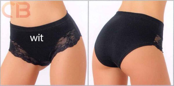 Italiaanse katoenen slip voor vrouwen in WIT, kant, Maat XL