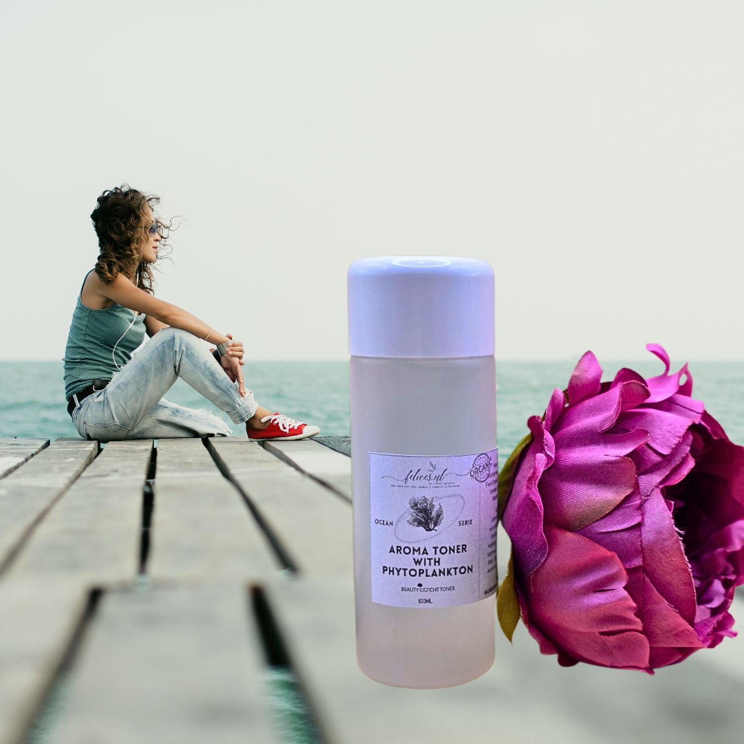 Handgemaakte biologische marine gezicht toner met phytoplankton - vanille - frangipani water 100ml