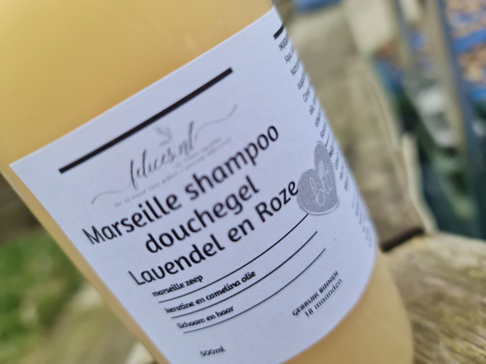 Biologische Marseille vloeibare shampoo en douchegel met Lavendel en Roze - keratine - camelina olie 500ml