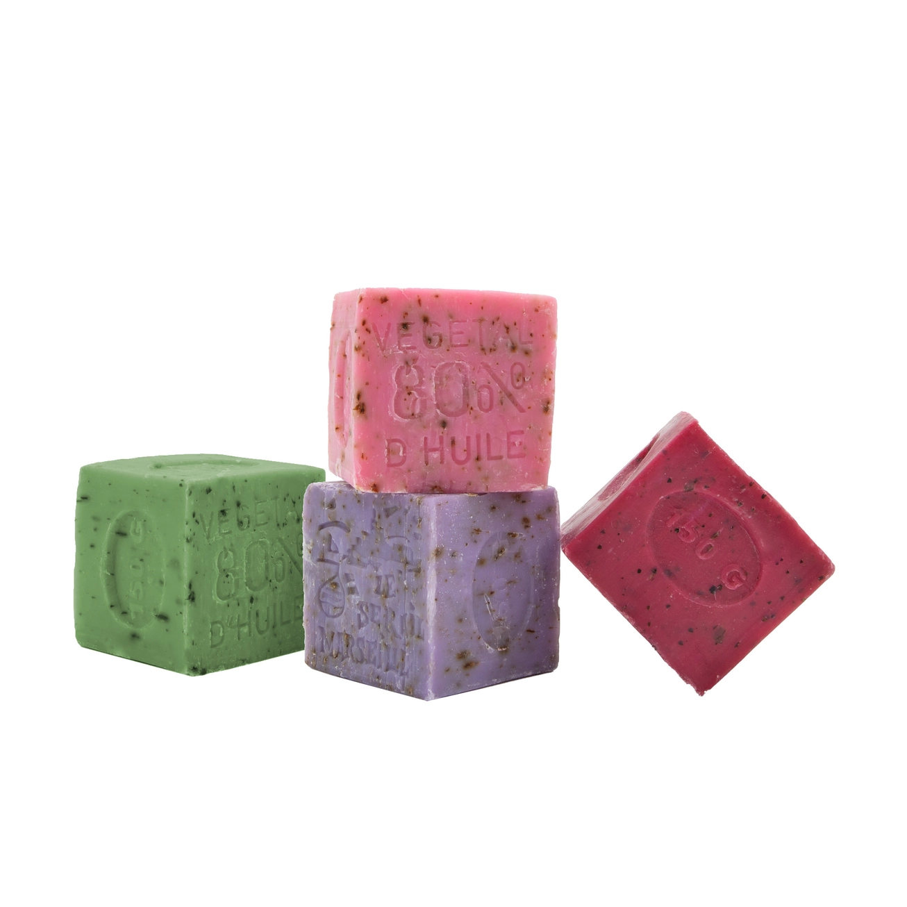 ECOCERT 2 stuks Geurende Marseillezepen RODE WIJNSTOK en ROZENBLAADJES - vierkanten zeep blokken -haar en huid - 2x150 gram