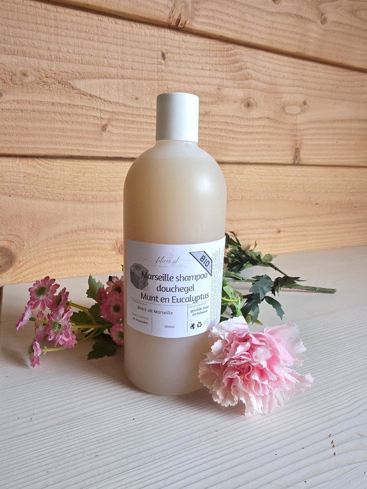 Biologische Marseille vloeibare shampoo en douchegel met Munt en Eucalyptus - keratine - camelina olie 500ml (kopie)