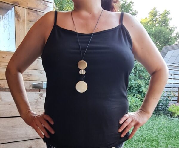 Boho lange ketting - acryl ronde elementen - was koord - elegante lange ketting - goud en zilver - Afbeelding 4