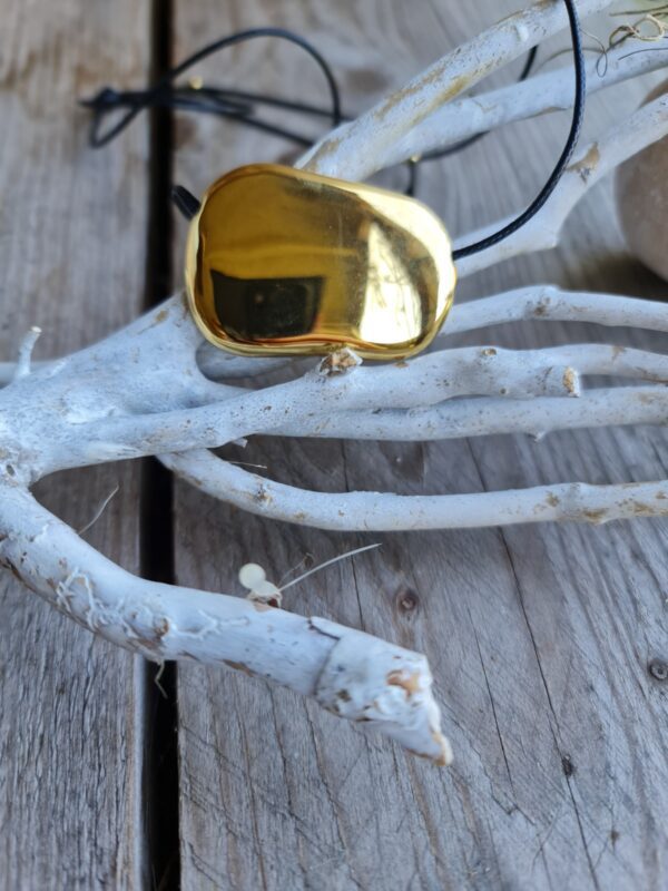 Chique Gouden ketting - bruin koord - midden lengte - goudkleurig roestvrij hanger 1st - Afbeelding 2