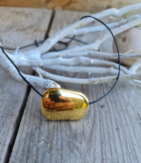 Chique Gouden ketting - bruin koord - midden lengte - goudkleurig roestvrij hanger 1st - Afbeelding 3