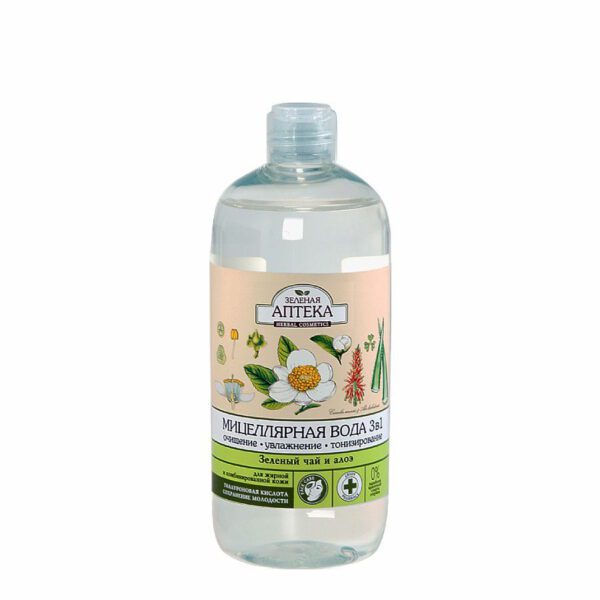 Bio Micellair water 3in1 voor het verwijderen van make-up - Groene thee en Aloë - 500ml