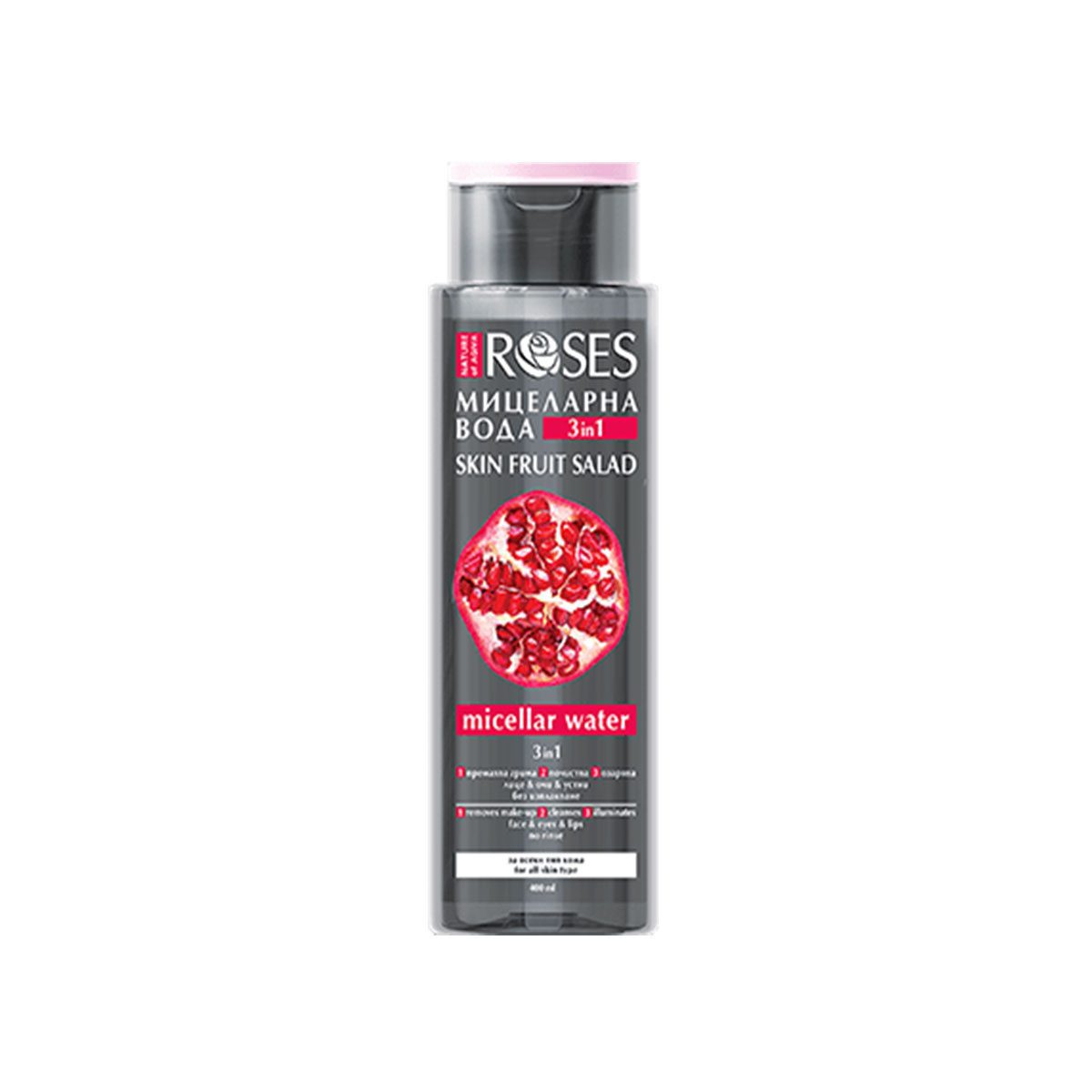 Natuurlijke micellair water met rozen water en granaatappel - verjongt en strijk glad 400ml