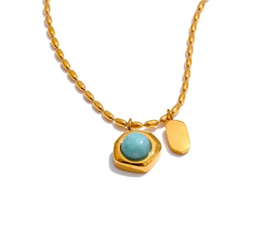 Mooi minimalistische ketting met Turquoise edelsteen en roestvrij staal - met kleine hangertje