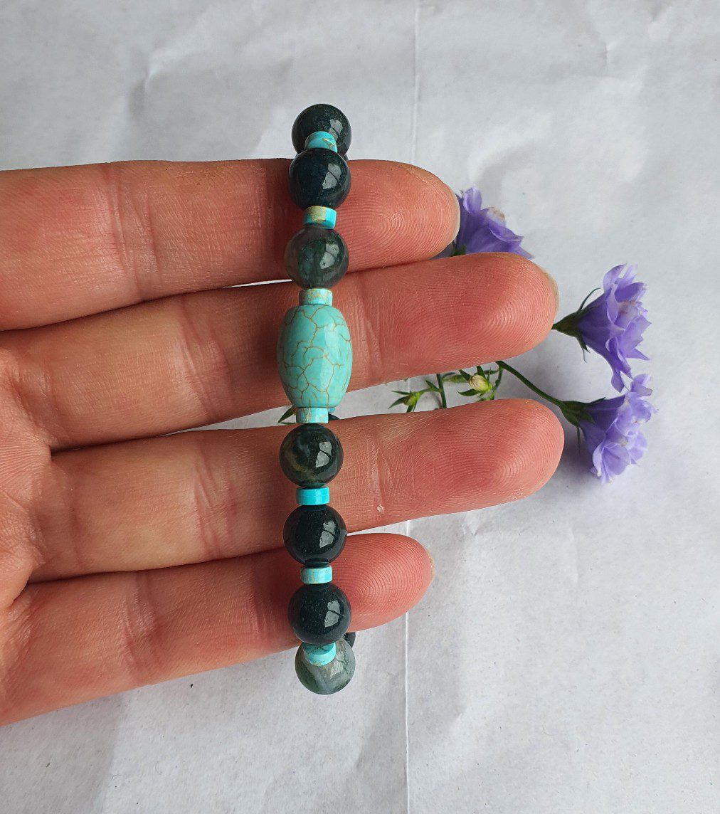 Handgemaakte edelsteen armband van Groene Agaat en Turquoise voor mannen en vrouwen