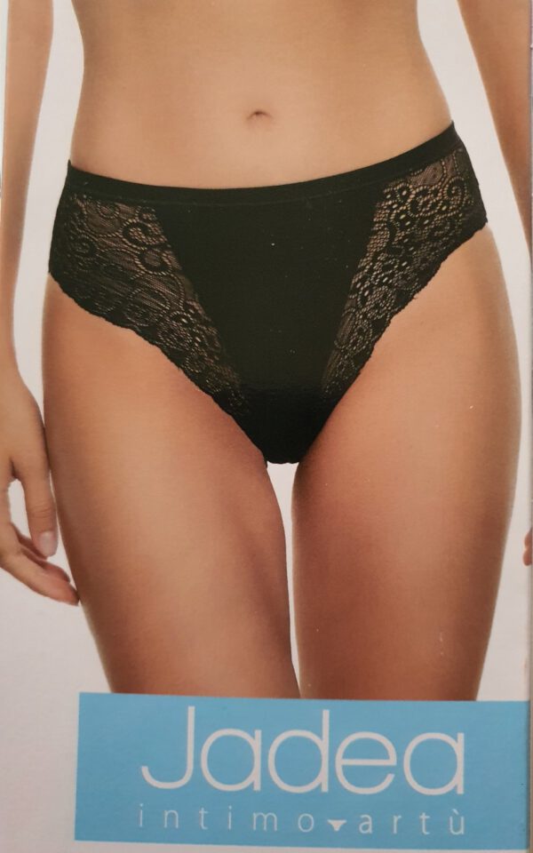 2 stuks Elegante katoenen slip van kant - achterkant puur katoen - stretch dames slip in ZWART, Maat 44
