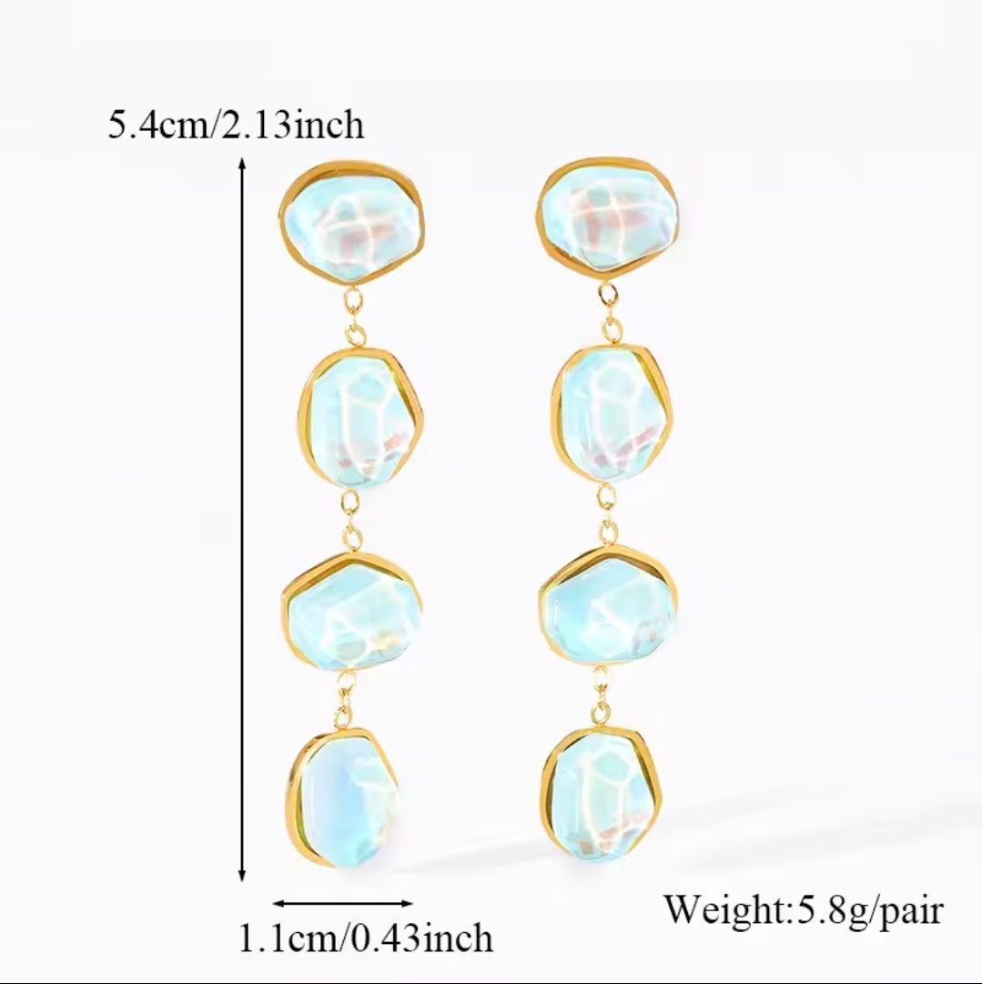 Elegante lange roestvrij staal oorbellen met BLAUW KLEUR hars stenen - ronde elementen