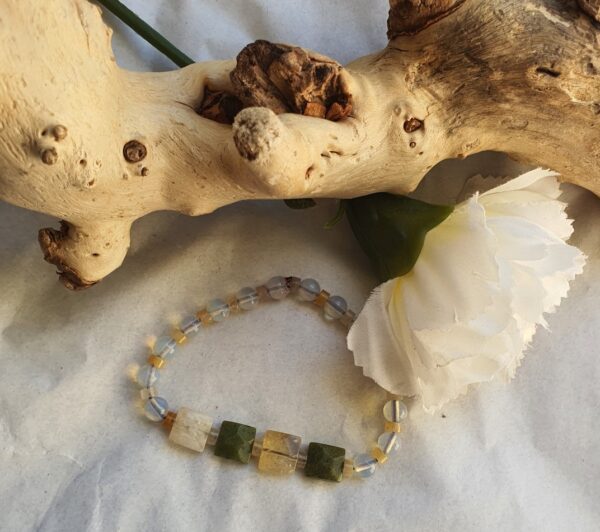 Handgemaakte edelsteen armband van Opaal, Citrien en Canadese Jade - elastische band - Afbeelding 2