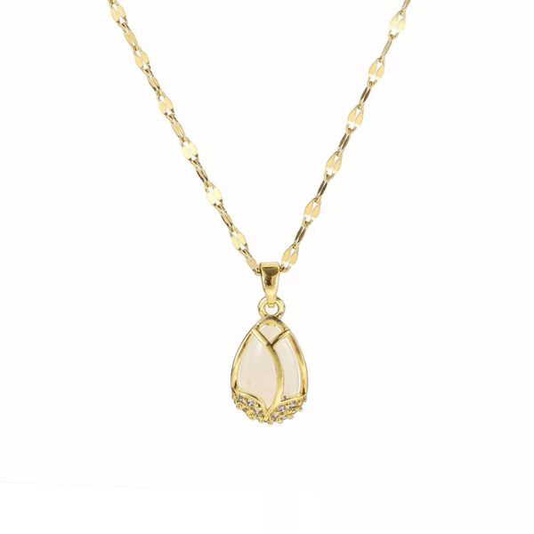 Minimalistische opaliet ketting met stallen hanger, edelsteen, elegante ketting dames