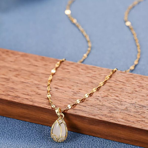 Minimalistische opaliet ketting met stallen hanger, edelsteen, elegante ketting dames - Afbeelding 4