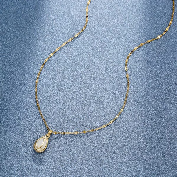 Minimalistische opaliet ketting met stallen hanger, edelsteen, elegante ketting dames - Afbeelding 3
