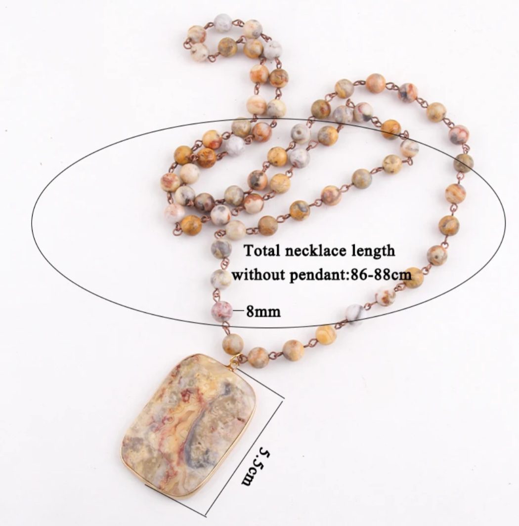 Boho lange edelsteen ketting - kralen en hanger Picture Jaspis - handgemaakt