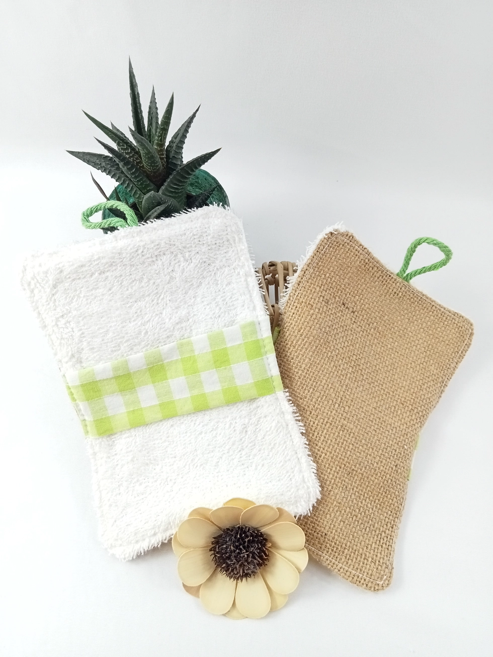 2 stuks Handgemaakte dubbelzijdige Bamboe en jute platte afwas sponzen - duurzaam - makkelijk in gebruik 2st - Afbeelding 4