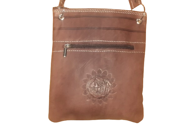 Handgemaakte runden platte tas in Marokko - schouderband - messing afwerking - witte randen Diverse Kleuren - Afbeelding 5