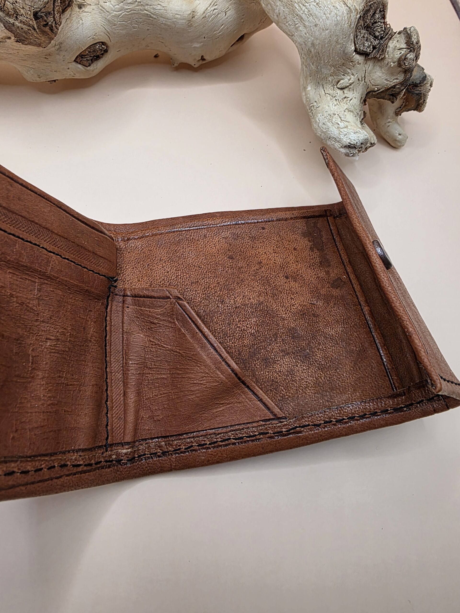 Handgemaakte Leren vierkantige portemonnee voor mannen - kleine zakken portemonnee - BRUIN kleur - Afbeelding 4