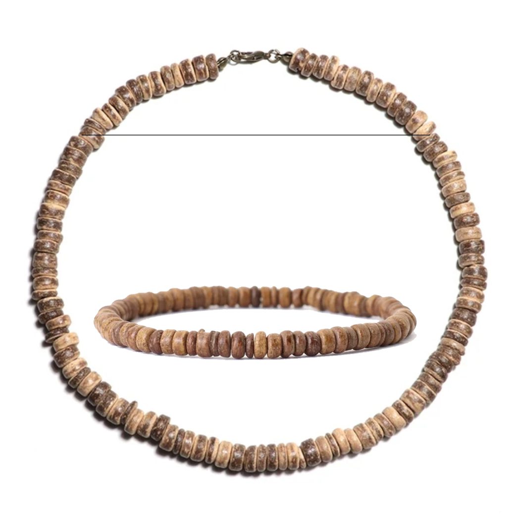 Handgemaakte heren sieraden set - ketting en armband - bamboe hout 2st