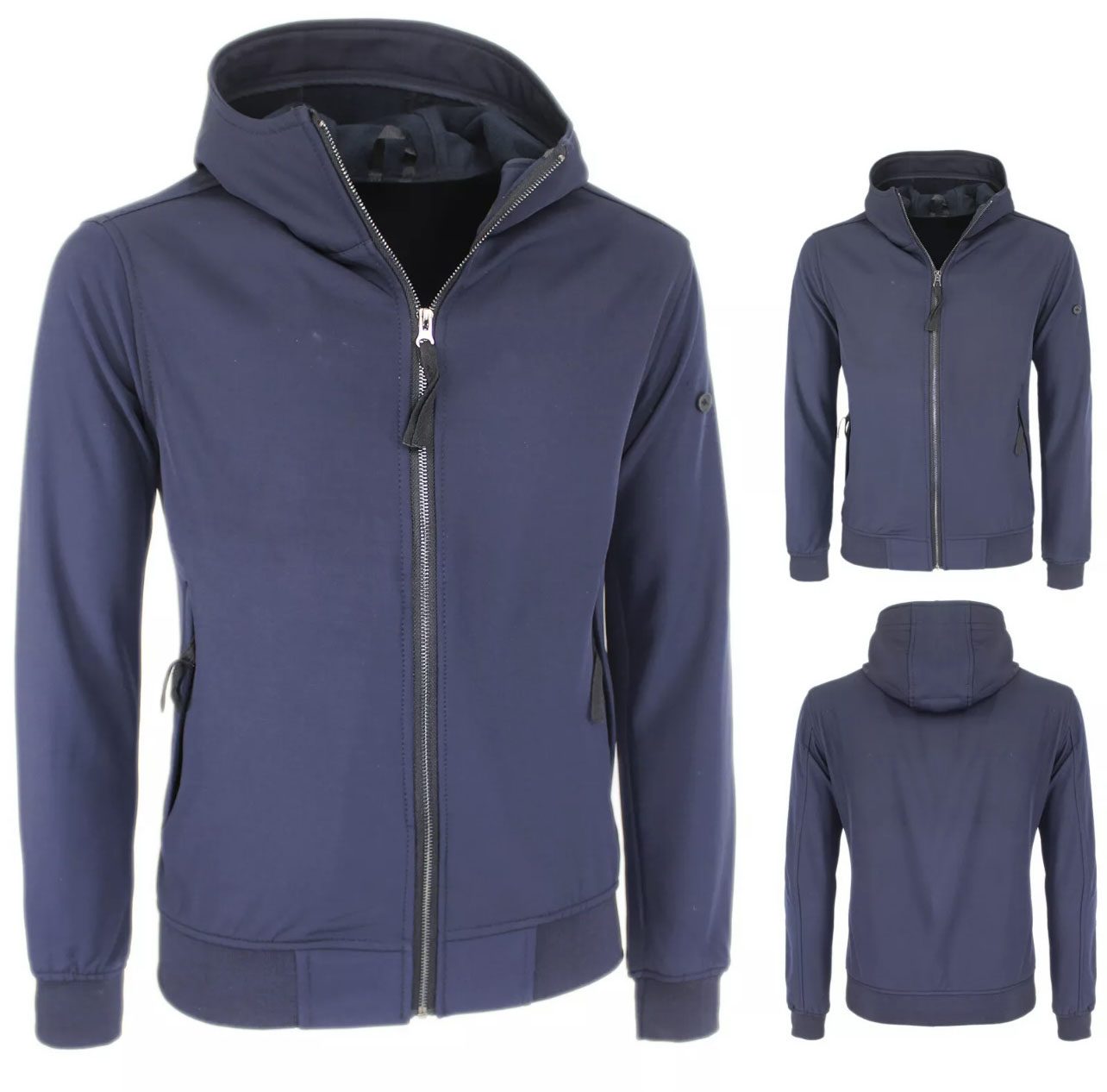 Just Key sport vest heren - regen vest met capuchon - zijzakken in BLAUW kleur maat  S/M