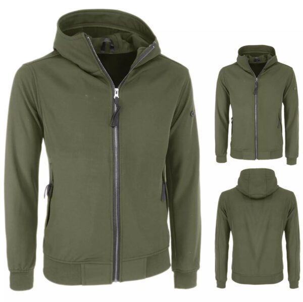 Just Key sport vest heren - regen vest met capuchon - zijzakken in MILITAIR GROEN kleur maat  L/XL