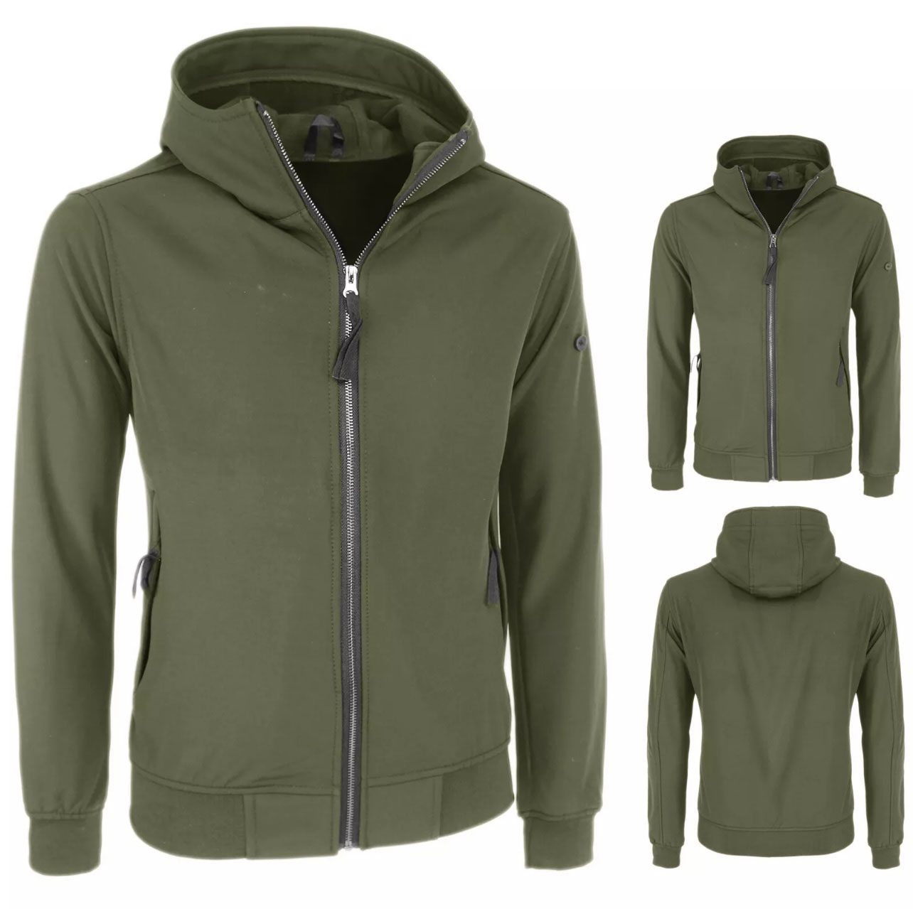 Just Key sport vest heren - regen vest met capuchon - zijzakken in MILITAIR GROEN kleur maat  S/M