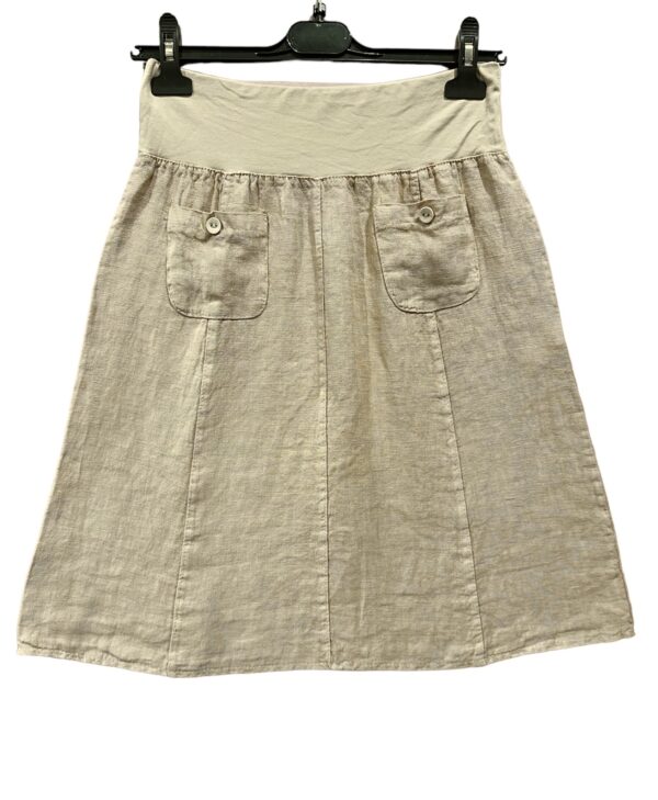 Korte linnen rok BEIGE kleur  met zakken, elastische talie band - 100% linnen, Maat 40/42 - Afbeelding 2
