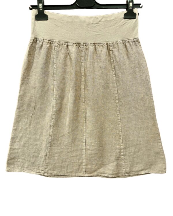 Korte linnen rok BEIGE kleur  met zakken, elastische talie band - 100% linnen, Maat 40/42 - Afbeelding 3