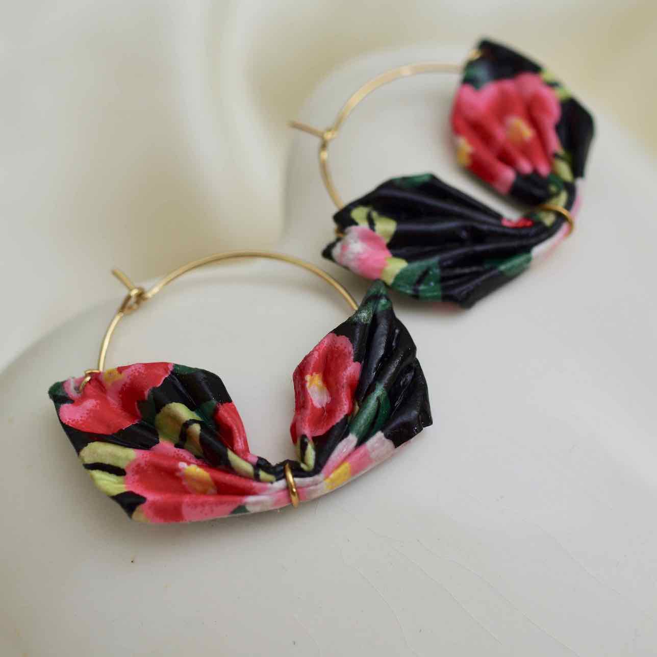 Handgemaakte ring oorbellen met dubbel origami-blad - papier oorbellen - makkelijke klip - ronde oorbellen - Afbeelding 3