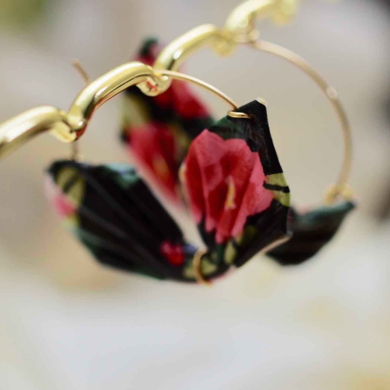 Handgemaakte ring oorbellen met dubbel origami-blad - papier oorbellen - makkelijke klip - ronde oorbellen - Afbeelding 2