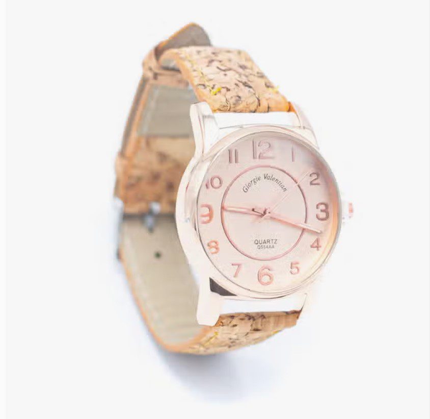 Ecologische Horloge met natuurlijke kurk band - roze/goud kast - vrouwelijk polshorloge -  WA-386-C