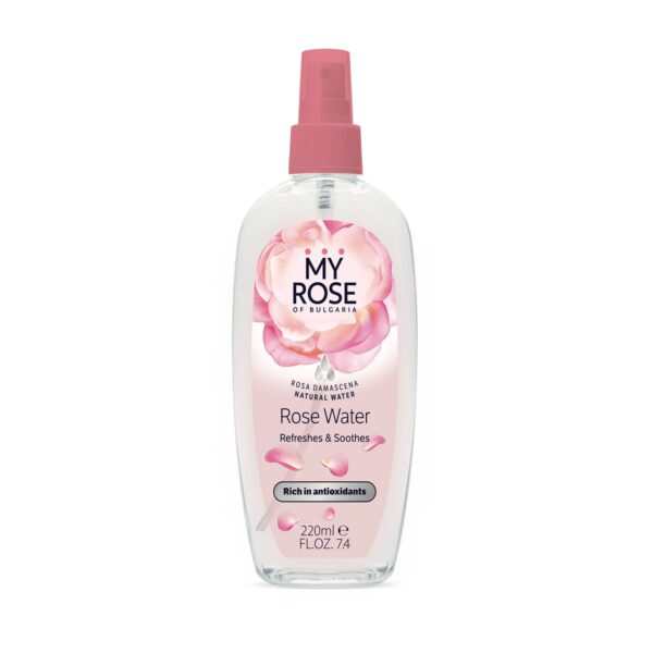 Natuurlijke rozen water uit Bulgarije - verrijkt met rozen etherische olie - hielend en verfrissend - 220ml