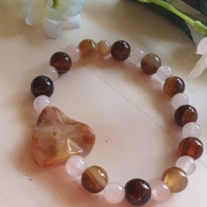 Handgemaakte edelsteen armband van grijze Agaat, Rozenkwarts en Landschap Jaspis