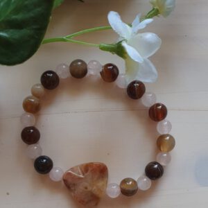 Handgemaakte edelsteen armband van grijze Agaat, Rozenkwarts en Landschap Jaspis