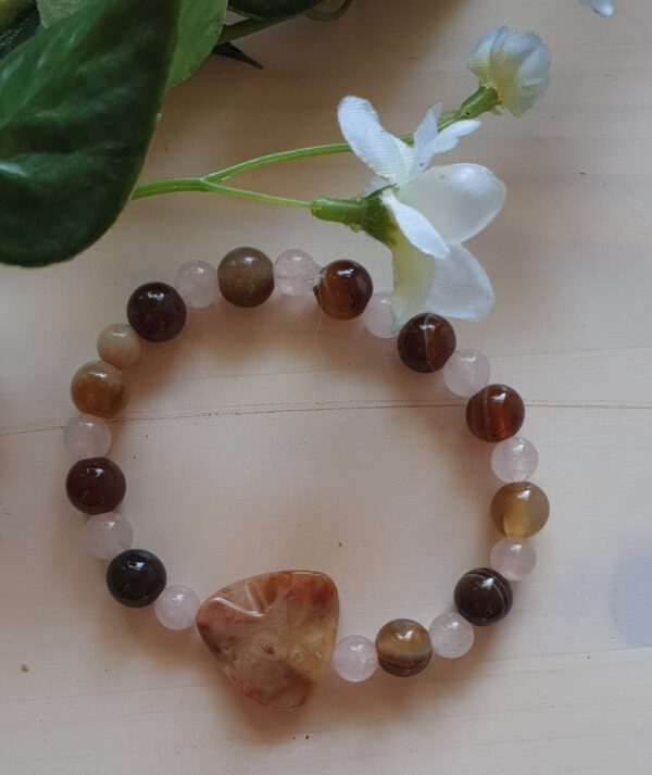 Handgemaakte edelsteen armband van grijze Agaat, Rozenkwarts en Landschap Jaspis - Afbeelding 2