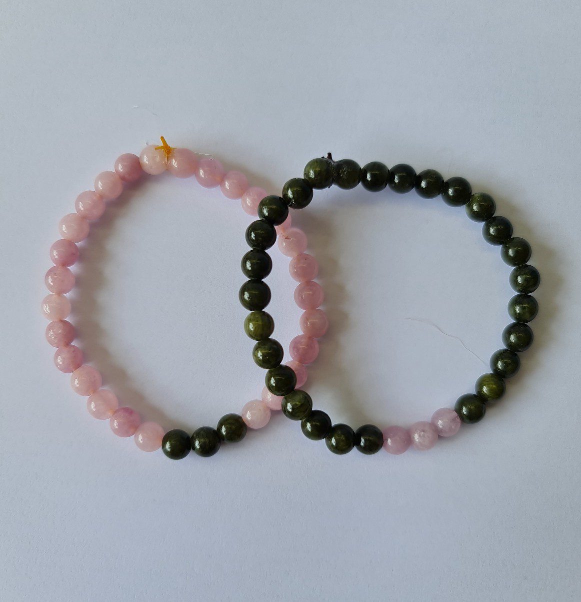 Handgemaakte dubbele edelsteen armband - Rozenkwarts en Canadese Jade - 2st