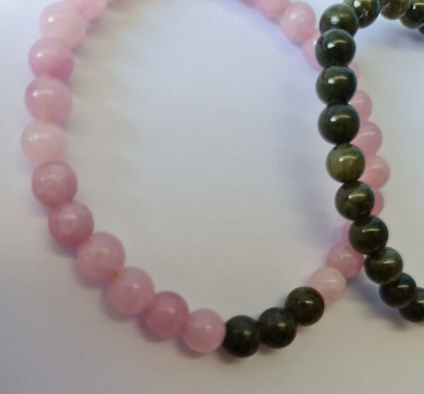 Handgemaakte dubbele edelsteen armband - Rozenkwarts en Canadese Jade - 2st - Afbeelding 4