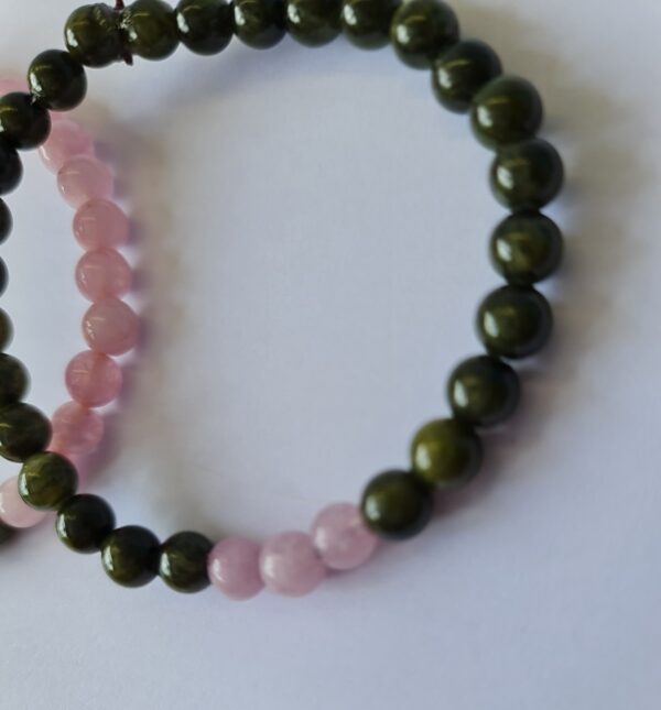 Handgemaakte dubbele edelsteen armband - Rozenkwarts en Canadese Jade - 2st - Afbeelding 3