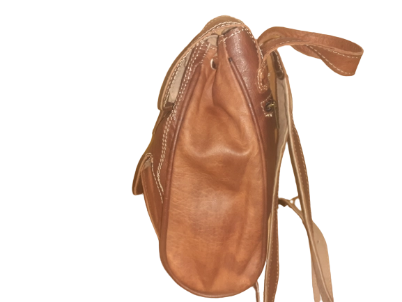 100% Runden Lederen dubbele magneet kleine rugzak - handgemaakt in Marokko WARM BRUIN - Afbeelding 2