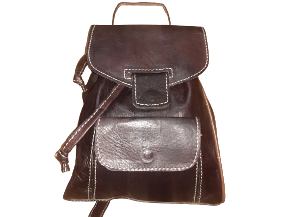 100% Runden Lederen dubbele magneet kleine rugzak - handgemaakt in Marokko DONER BRUIN