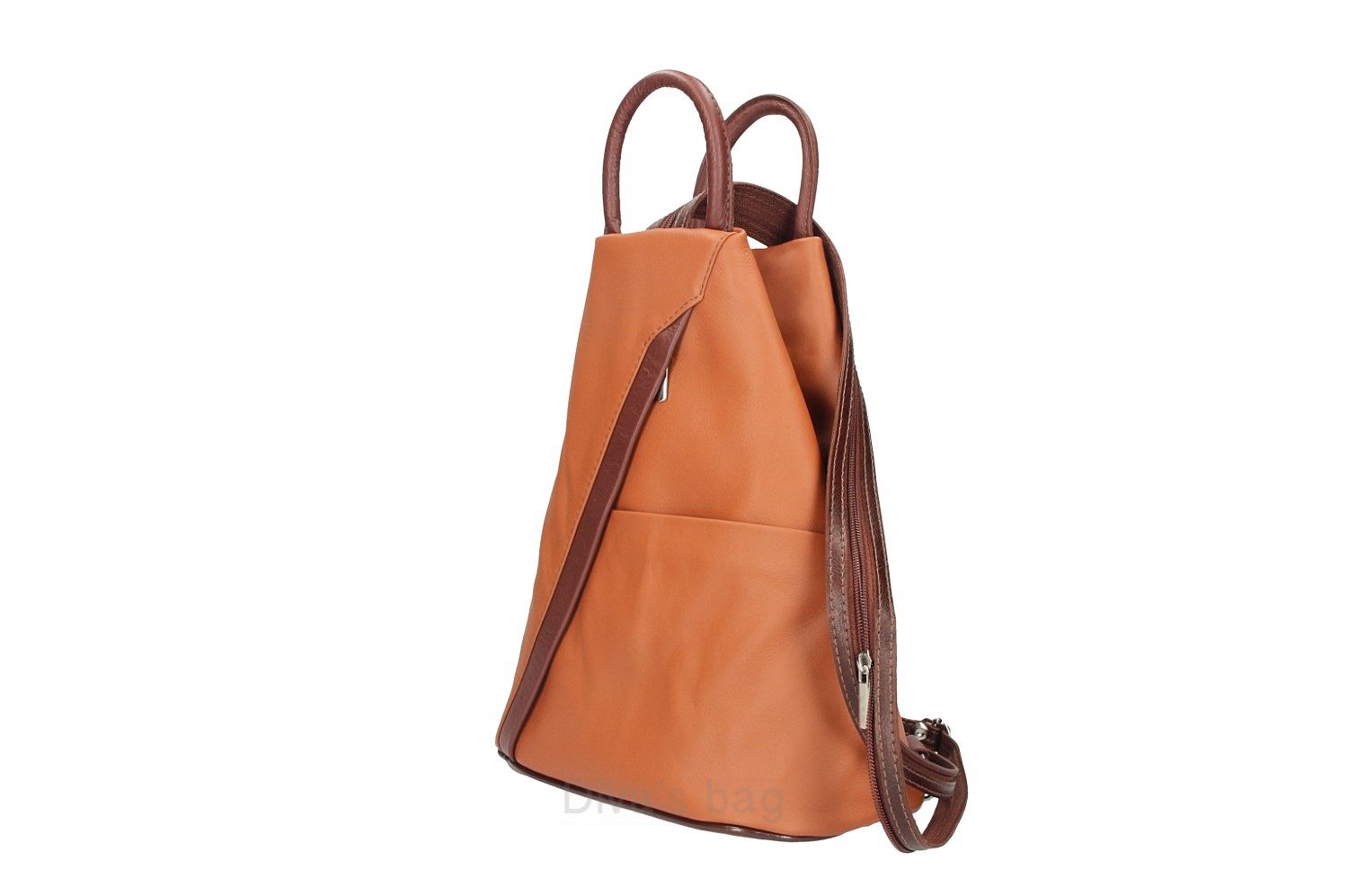 Lederen rugtas – vak voor en achter – verstelbare schouderbanden – CAMEL kleur - Afbeelding 5