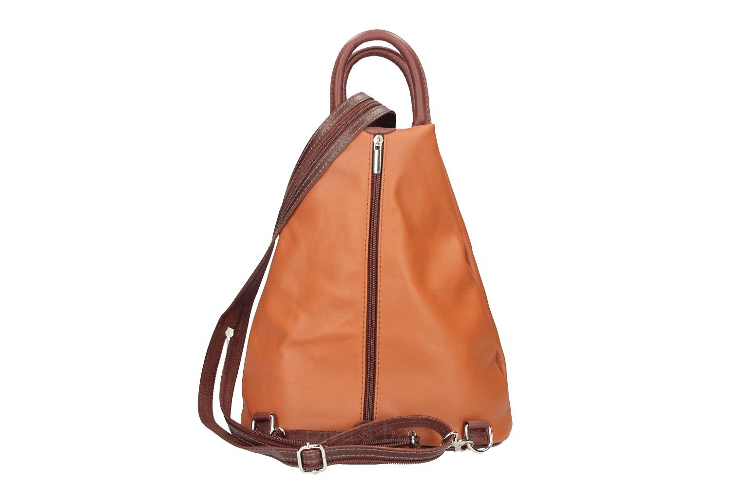 Lederen rugtas – vak voor en achter – verstelbare schouderbanden – CAMEL kleur - Afbeelding 4