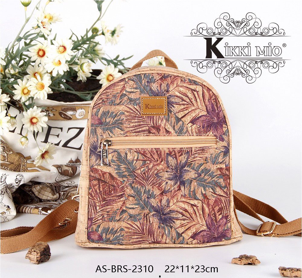 Rugtas van recycled  kurk - leer - met voorzaak - ritssluiting  - midden grootte - fantasie